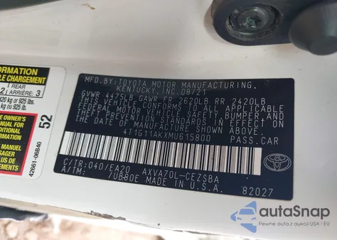 2021 Toyota Camry Se из США, поврежденный, VIN 4T1G11AKXMU615800